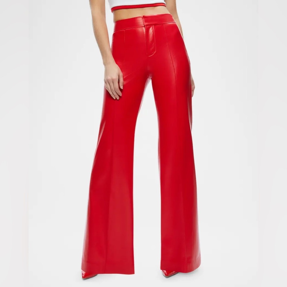 Alice + Olivia Dylan High-Rise Vegan Leather Pants Red